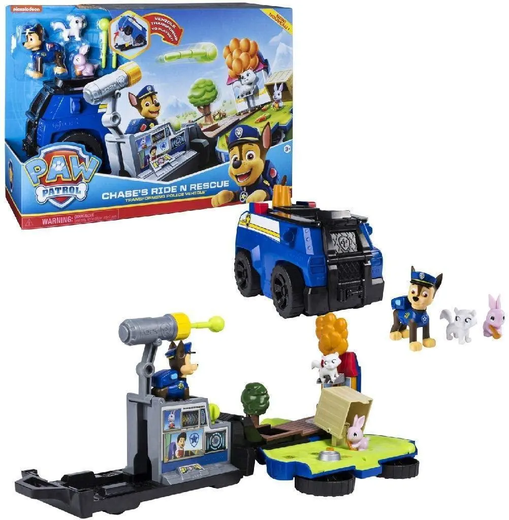 Paw Patrol 6053389 Chase's Ride ‘N' Rescue, Transforming 2-In-1 Playset And Police Cruiser Cars 1
