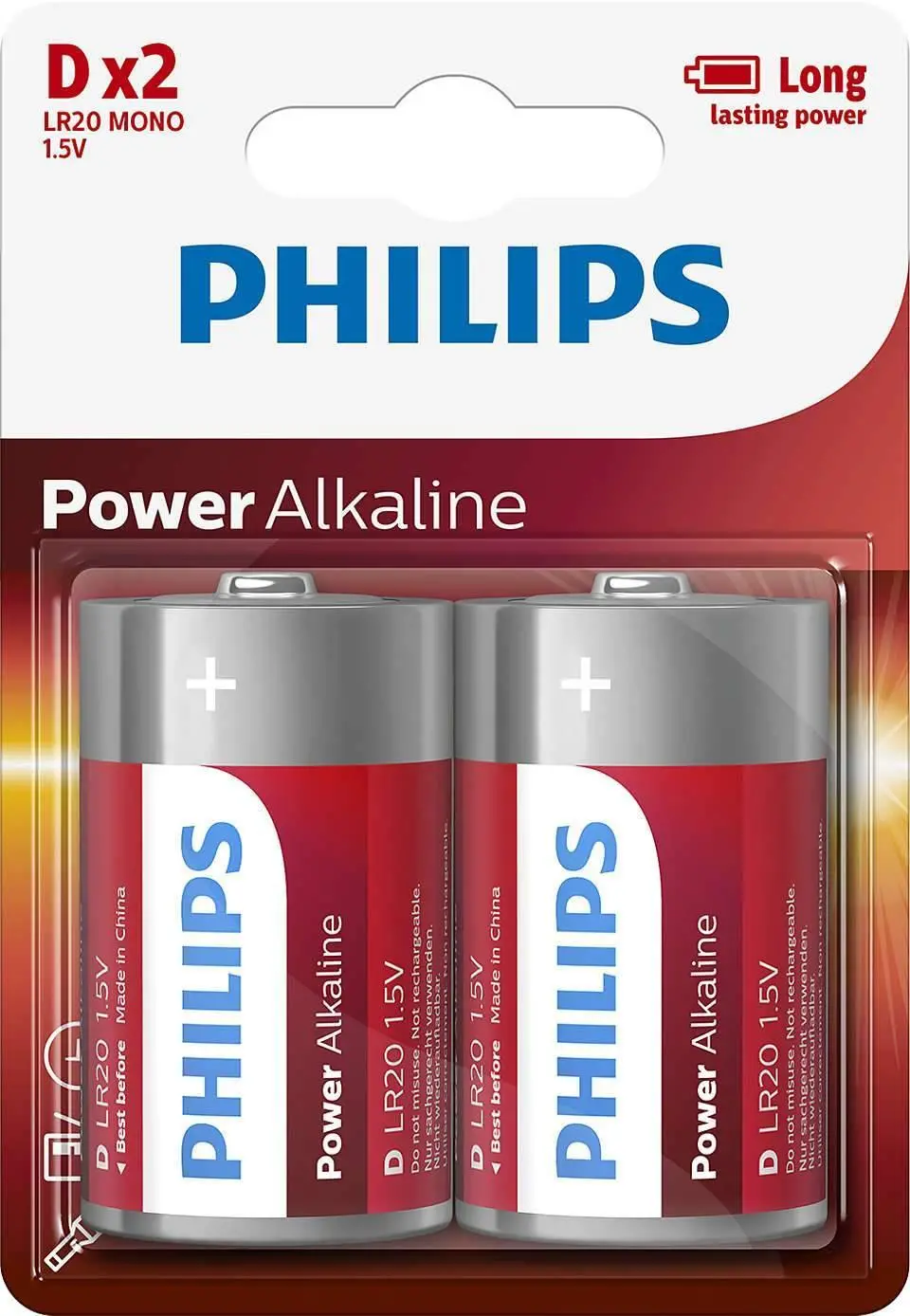Philips Power Alkaline D Type Batteries Pack Of 2 1