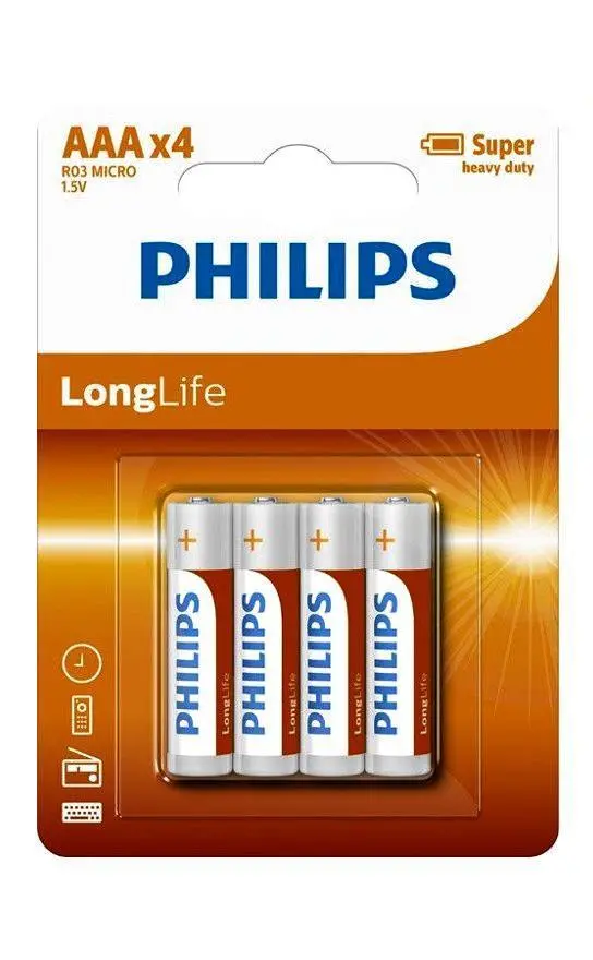 Philips Zinc Long Life Type Aaa Batteries Pack Of 4 1