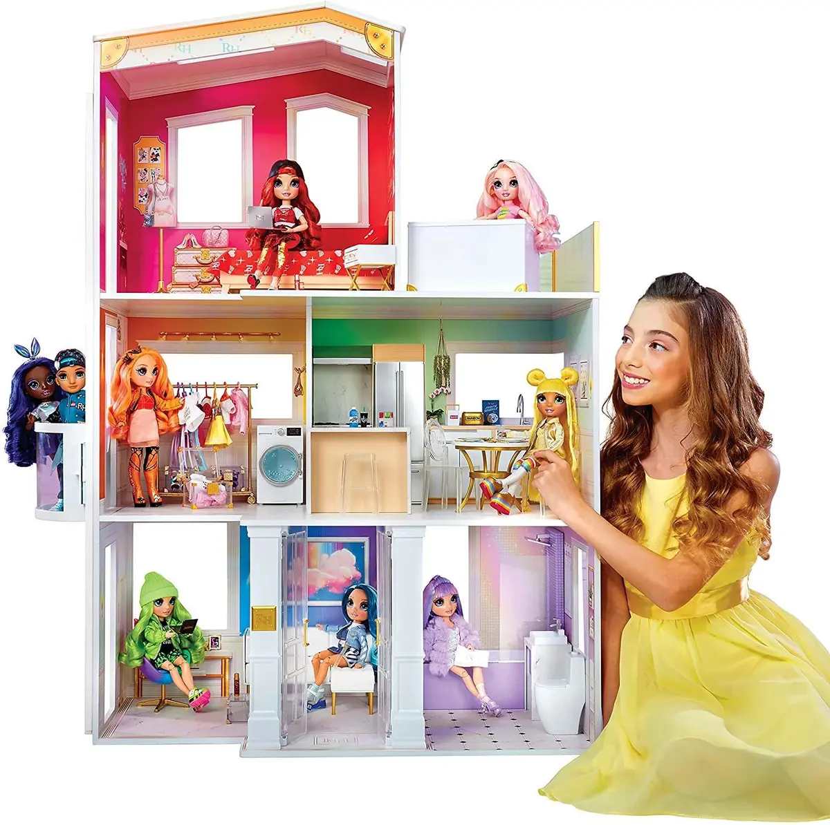 Rainbow High House – 3-Story Wooden Doll House With Accessories 1