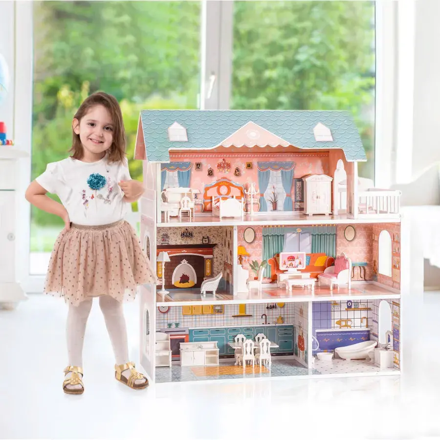 Robud Wooden Dollhouse With Furniture 1