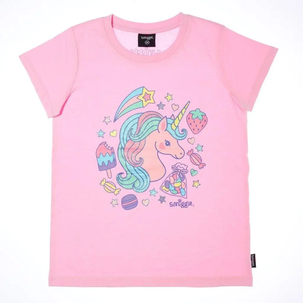Smiggle Fun Print T-Shirt - Pink Glitter Unicorn 1