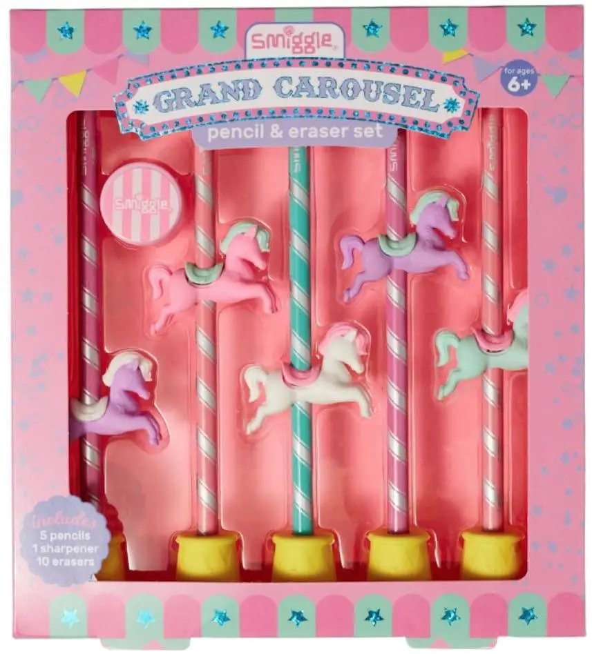 Smiggle Grand Carousel Pencil & Eraser Set 1