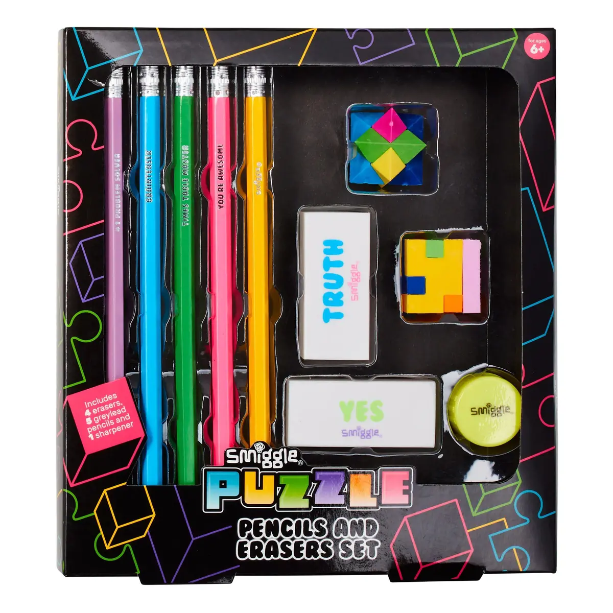 Smiggle Novelty Pencil And Eraser Box - Hot Mix 1