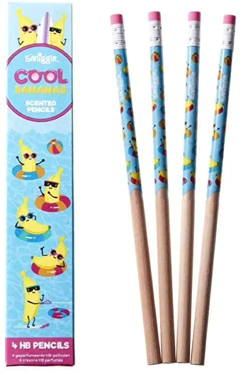 Smiggle Pencils X 4 Pack Scented Hb Wooden With Eraser Top - Cool Bananas 1