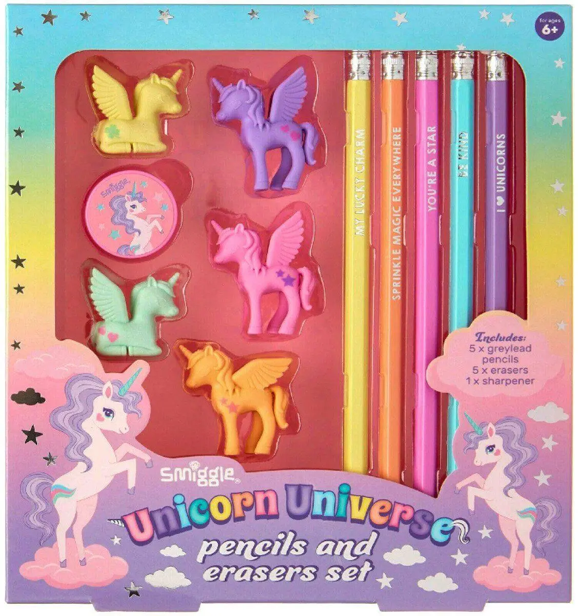 Smiggle Unicorn Universe Pencils And Erasers Set 1