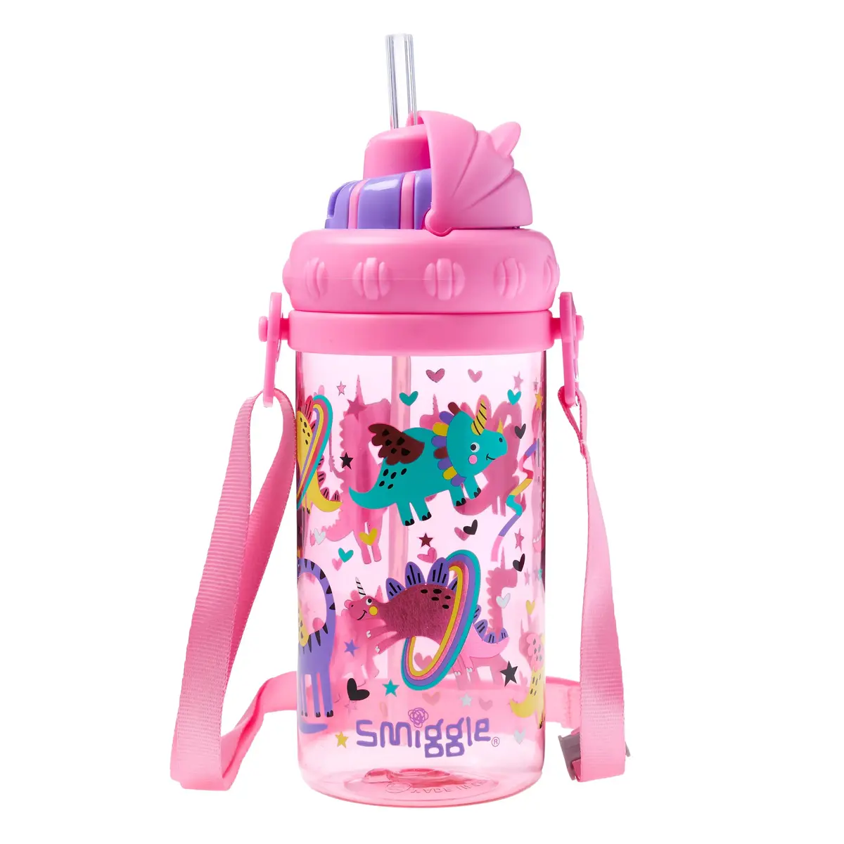 Smiggle Up & Down Teeny Tiny Plastic Drink Bottle With Strap 400Ml - Pink 1