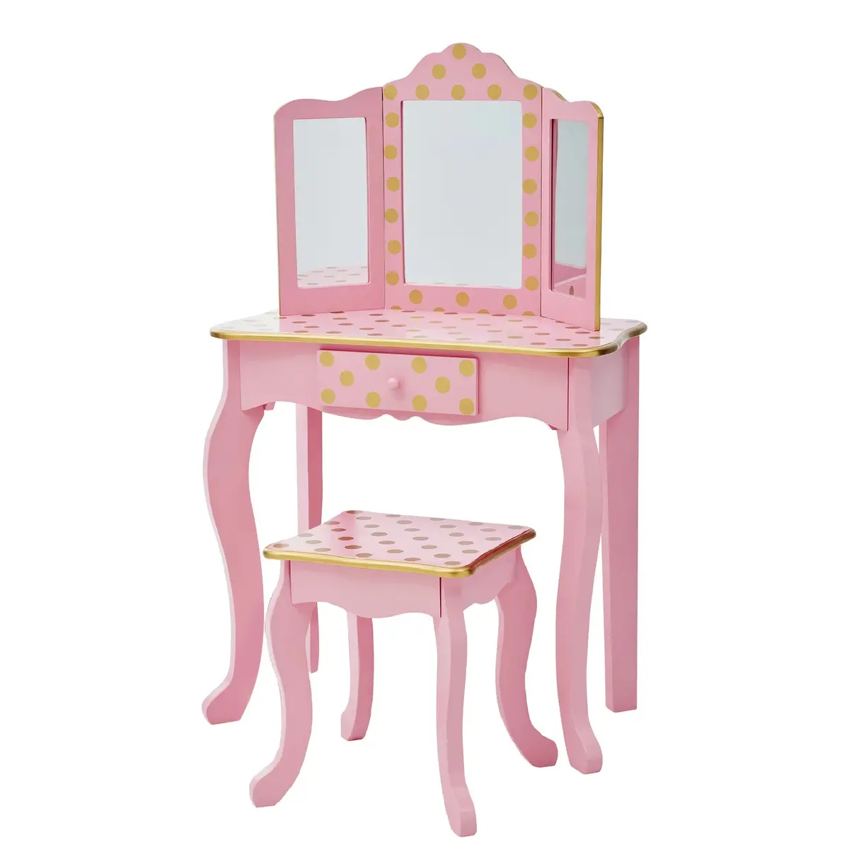 Teamson Fantasy Fields Kids Dressing Table & Stool, Vanity Set - Pink/Gold 1
