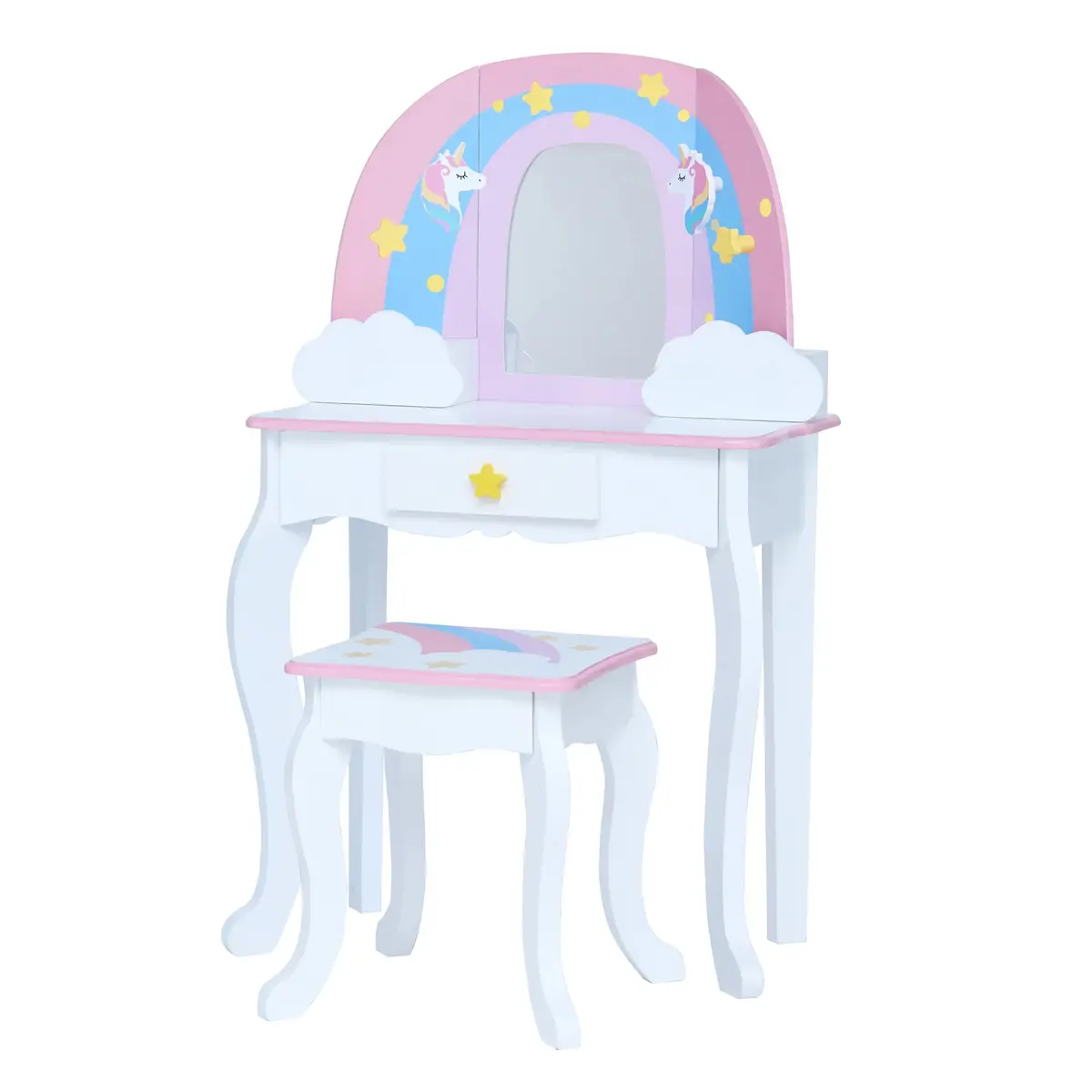 Teamson Kids Little Dreamer Rainbow Unicorn Wooden Play Vanity Set 1