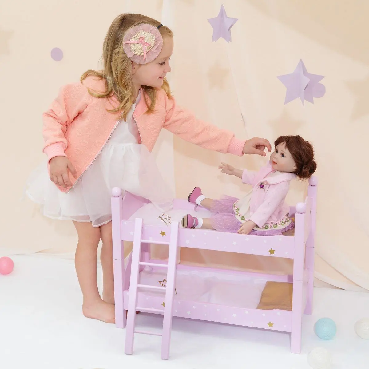 Teamson Usa Twinkle Stars Princess 18-Inch Doll Double Bunk Bed Dolls Accessories 1