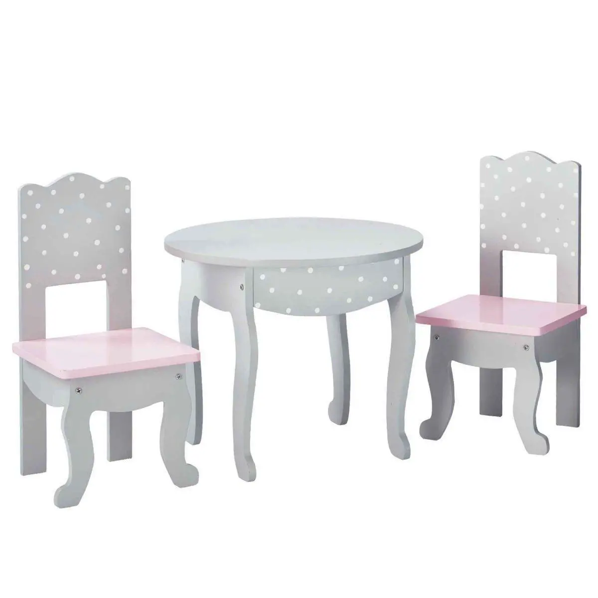 Teamson Usa Td-0208Ag Polka Dots Princess 18 Doll Table & 2 Chairs Set - Gray Dolls Accessories 1