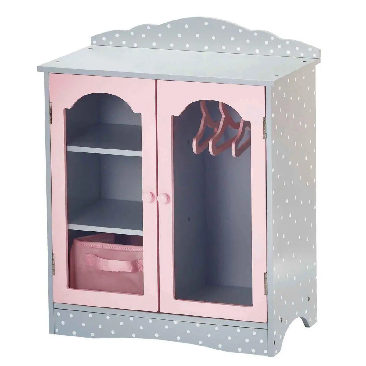 Teamson Usa Td-0210Ag Polka Dots Princess 18 Doll Fancy Closet With 3 Hangers - Gray Dolls Accessories 1