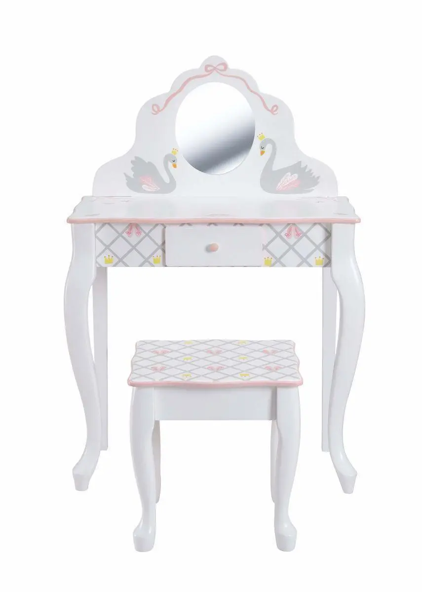 Teamson Usa Td-12890A Swan Lake Vanity Table & Stool Set 1