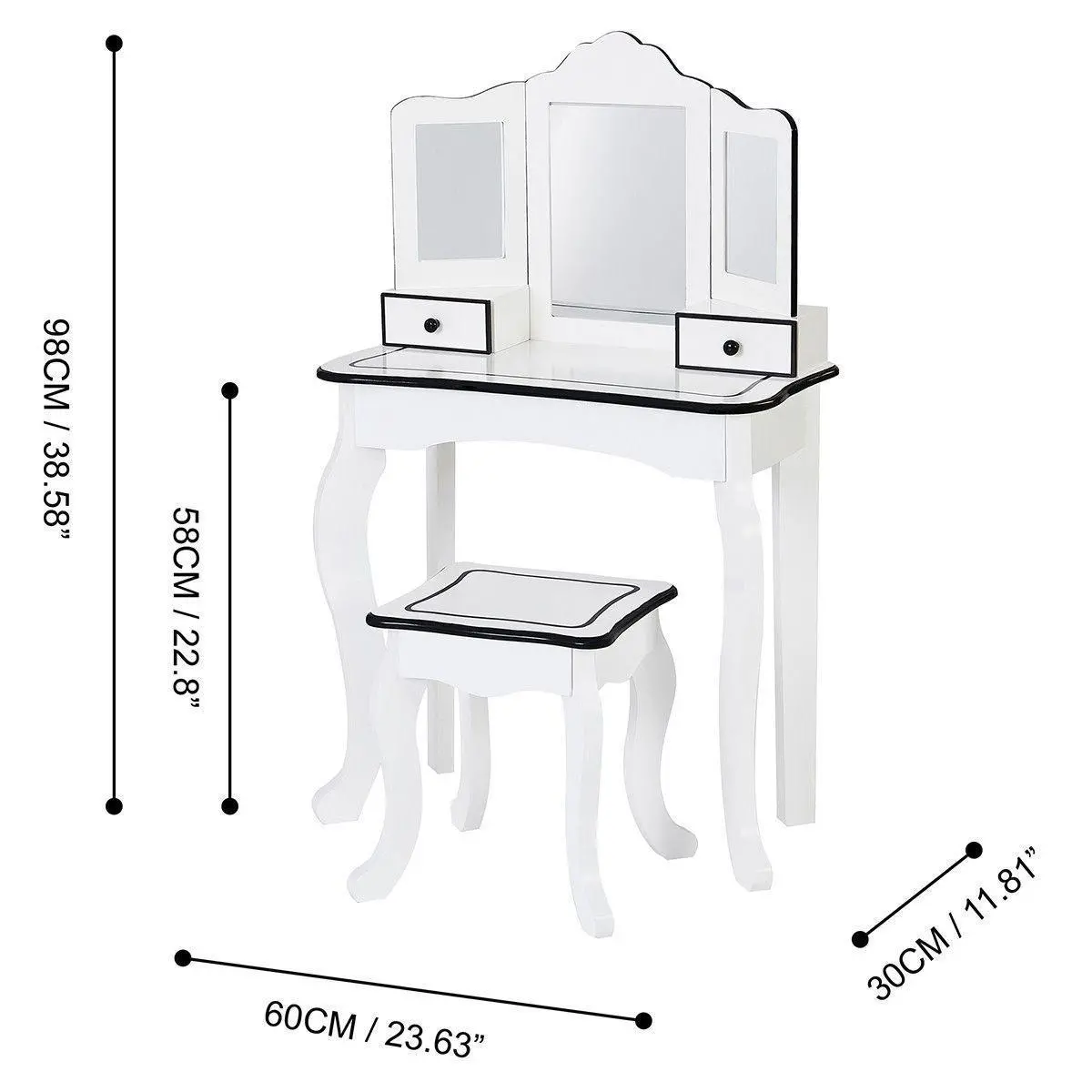 Teamson Usa Little Lady Adriana Play Vanity Set - White /Black Furniture 2