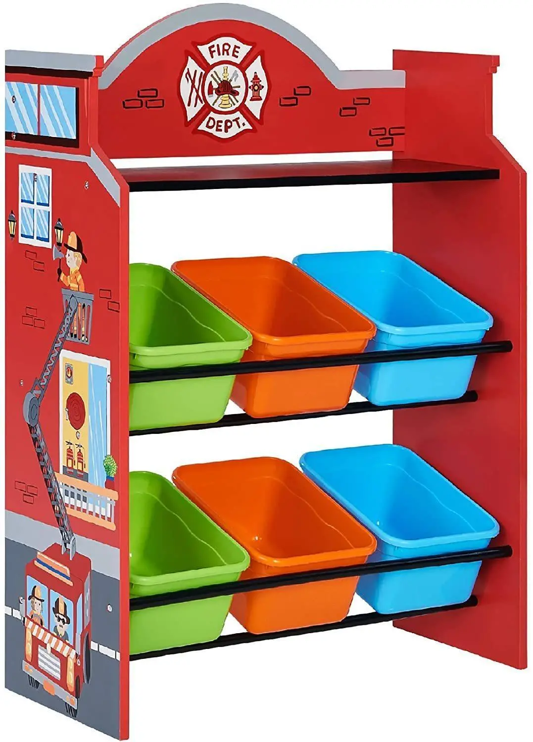 Teamson Usa Td-13211A Little Firefighter Fantasy Fields Toy Organizer With Storage Bins Furniture 1