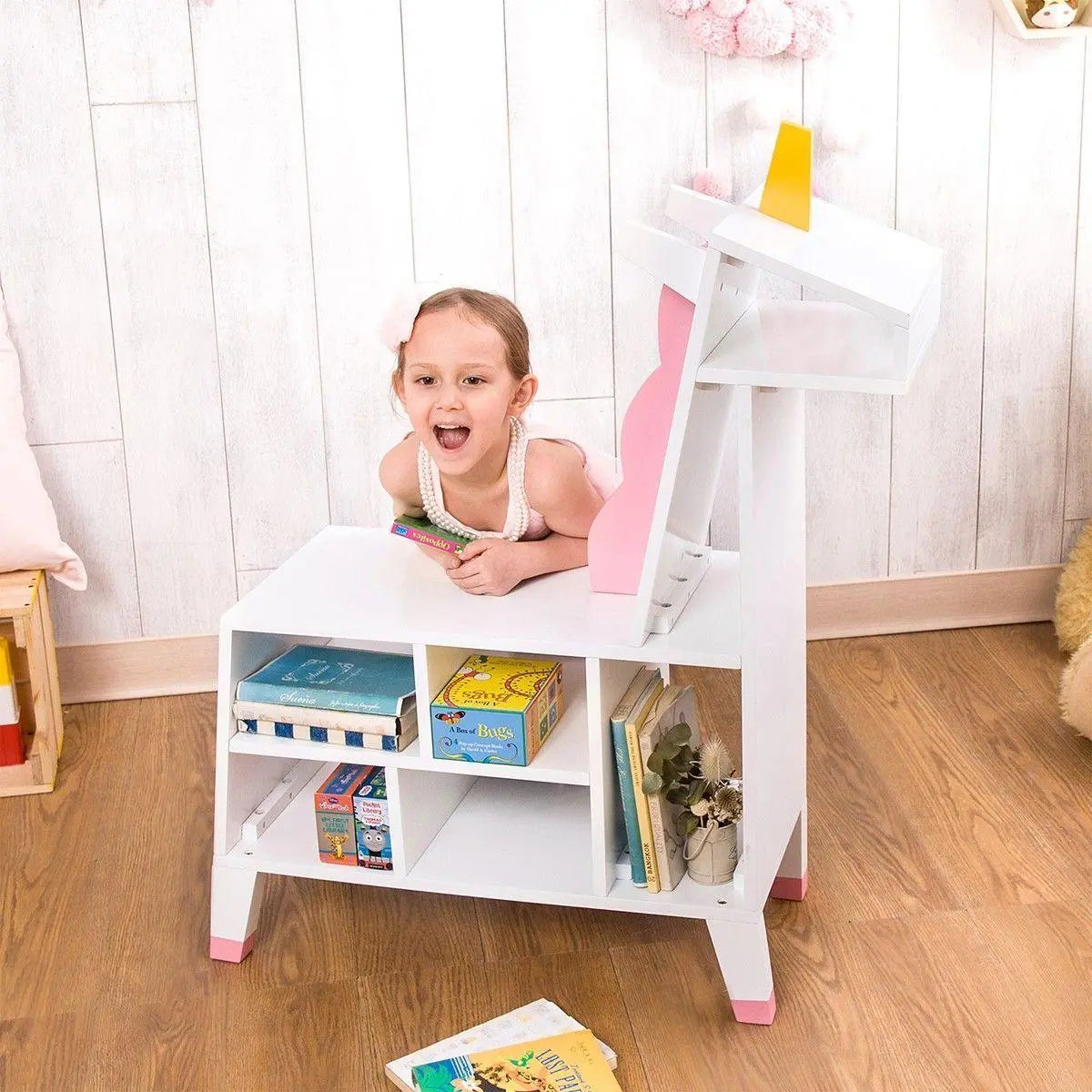 Teamson Usa Zoo Kingdom Unicorn Bookshelf - White/Pink 1