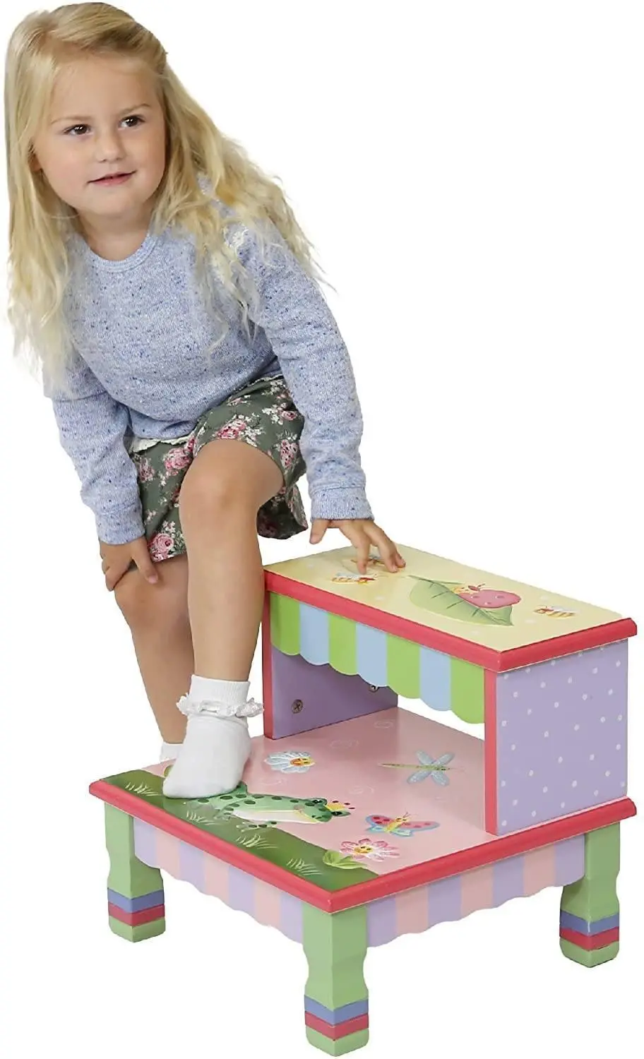 Teamson Usa W-7486A Fantasy Fields - Magic Garden Kids Wooden Step Up Stool With Storage 1