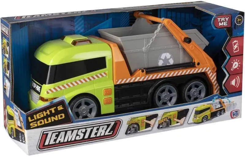 Teamsterz Large Light & Sound Skip Lorry - Green/Orange Interactive 1