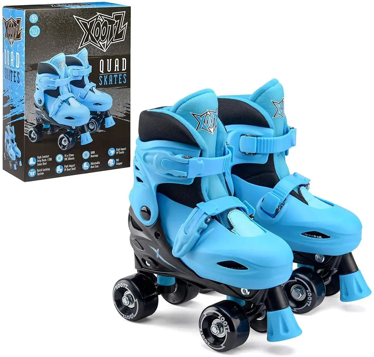 Xootz Boys Quad Skates, Beginner Adjustable Roller Skates, Blue/Black, Size Medium 1
