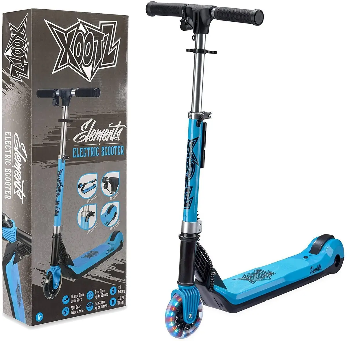 Xootz Kids Electric Scooter Folding With Led Light Up Wheel - Blue 1