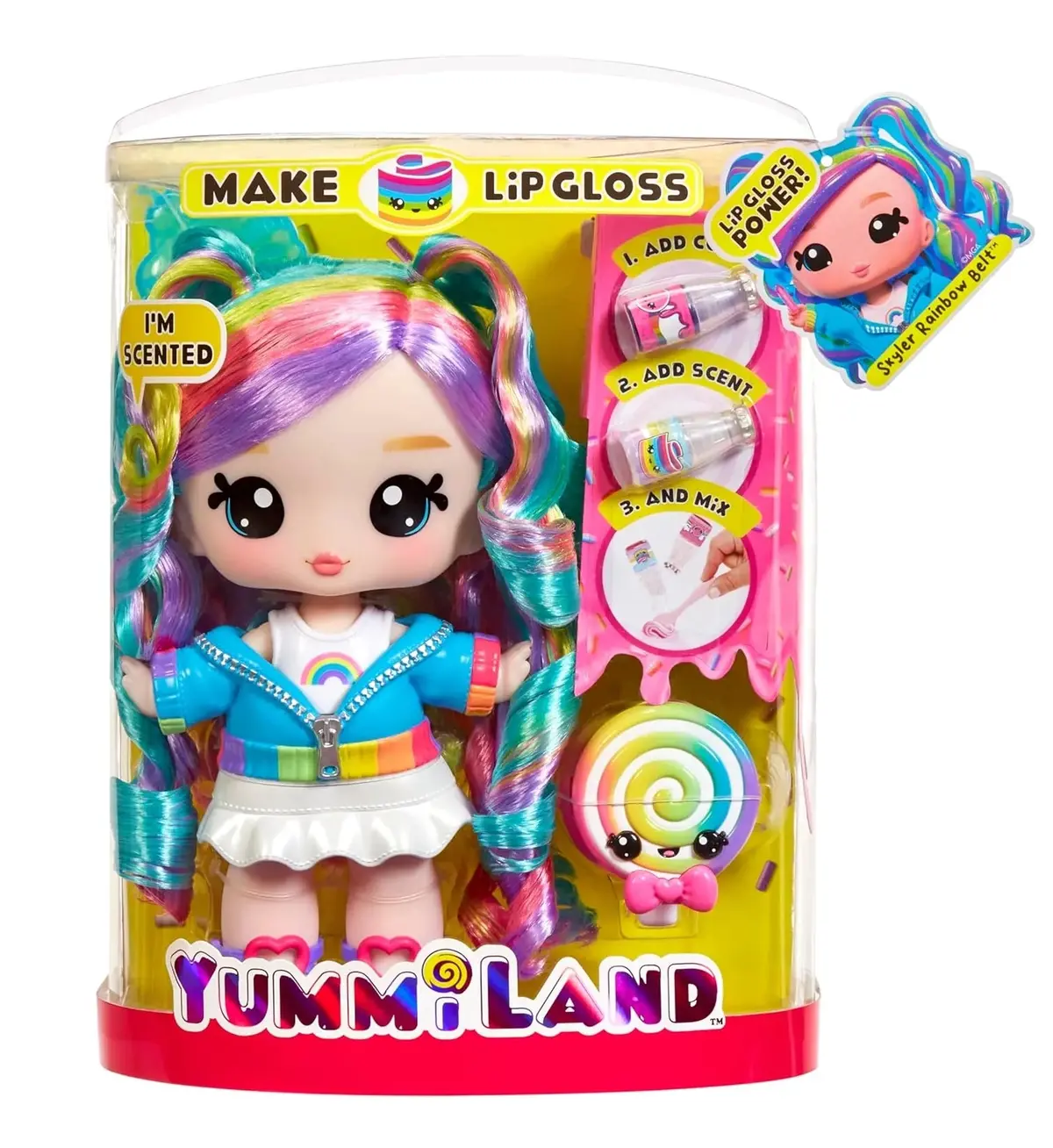 Yummiland Large Doll + Lipgloss Pet- Rainbow (Skyler Rainbow Belt) 1