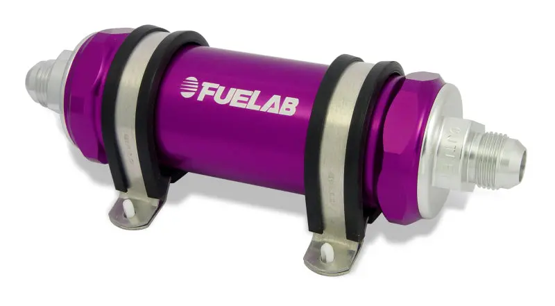 Fuelab 858 Fiberglass In-Line Fuel Filter – 6-Micron, -10An In/Out, Integrated Check Valve, Purple 1