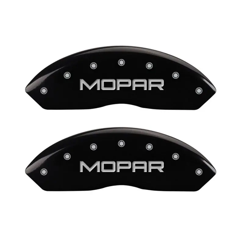 Mgp Engraved 4-Piston Caliper Covers – Front & Rear, Mopar-Specific Black Finish With Silver Accent 1