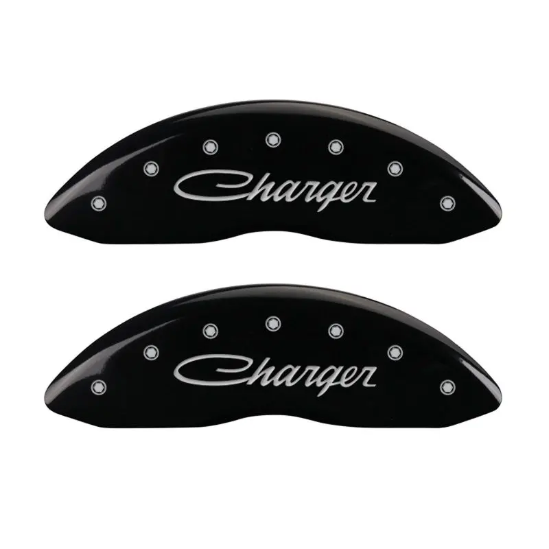 Mgp Engraved 4-Piston Caliper Covers – Front & Rear, Black Finish With Silver Accents 1