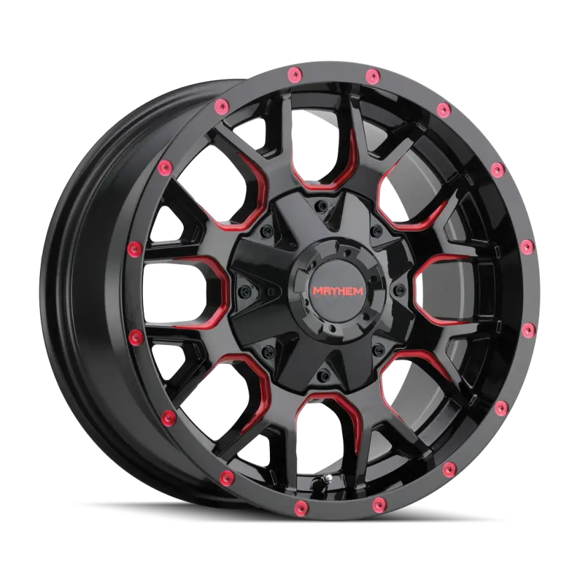 Mayhem 8015 Warrior 20X10 Black Wheel With Prism Red Accents – 8X165.1 Bolt Pattern, -25Mm Offset, 130.8Mm Hub Bore 1