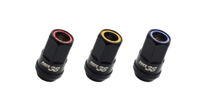 Muteki Hr38 Open-End Lug Nuts – 12×1.25 Thread, Black Chrome With Blue Ring 1