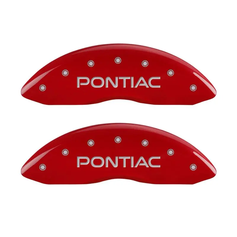Mgp Engraved 4-Piston Caliper Covers – Front & Rear Pontiac, Red Finish With Silver Chrome Accents 1