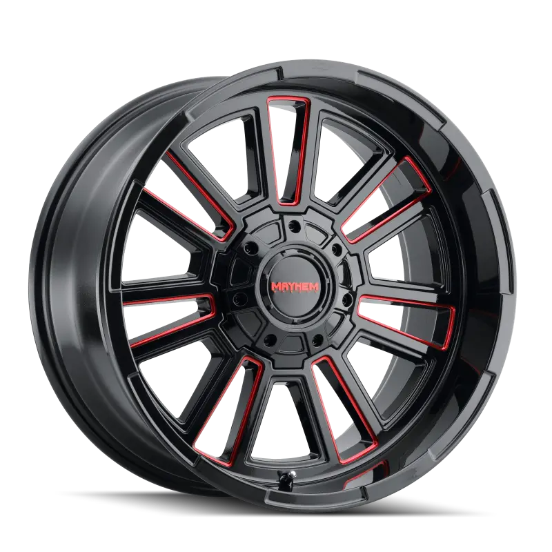 Mayhem Apollo Forged Alloy Wheel – 20X9 Inches, 6X135 Bolt Pattern, 18Mm Offset, 106Mm Hub Bore, Black With Prism Red Accent 1