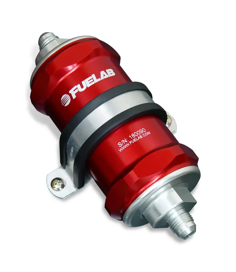 Fuelab 818 In-Line Fuel Filter Standard -10An In/-8An Out 100 Micron Stainless - Red 1