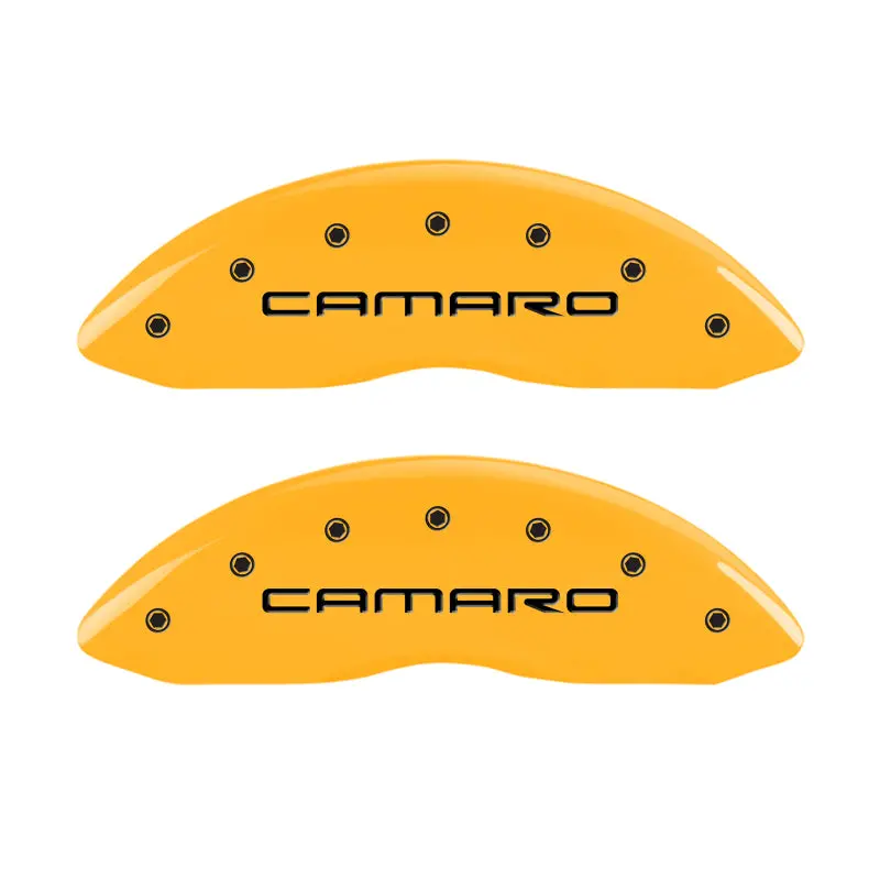 Mgp Engraved Caliper Cover Set – Front And Rear, Yellow Finish With Black Charcoal Accents For 2000 Chevrolet Camaro 1