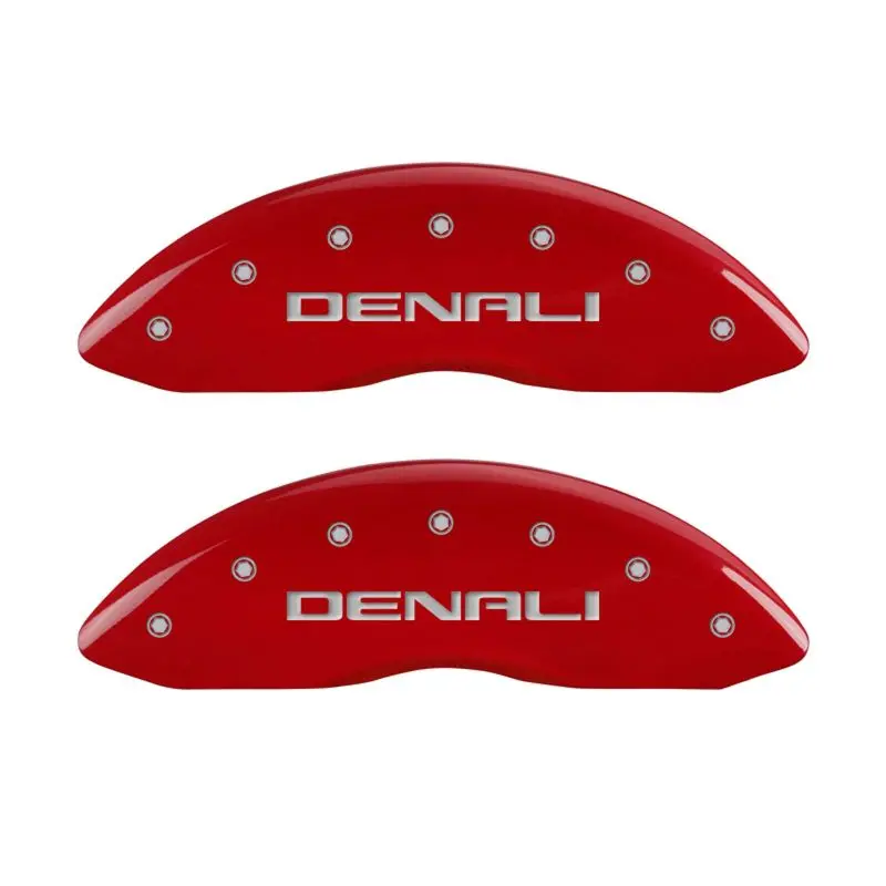 Mgp Engraved 4-Piston Caliper Covers – Denali Red Finish W/ Silver Accent, Front & Rear 1