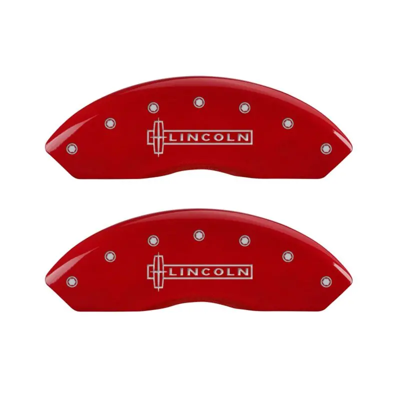 Mgp Engraved Caliper Covers – Lincoln Front Logo & Star Emblem Rear, Red Finish With Silver Chrome 1