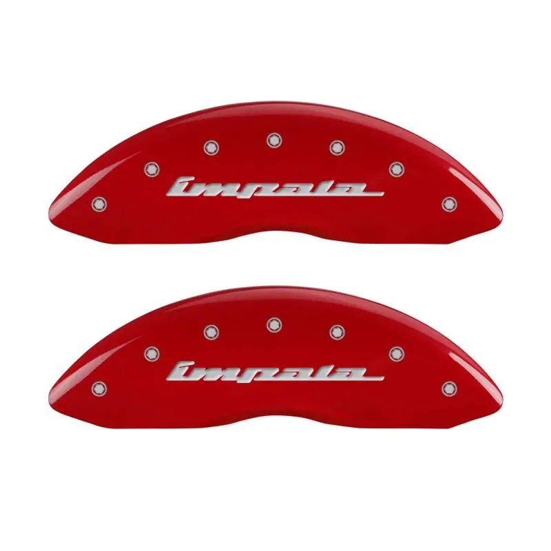 Mgp Engraved Impala Red Caliper Covers – Front And Rear, Silver-Chrome Accent, Universal Fit 1