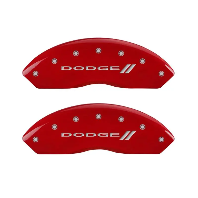 Mgp Engraved Caliper Covers With Stripe Design – Dodge Red Finish & Silver Chrome Accents 1