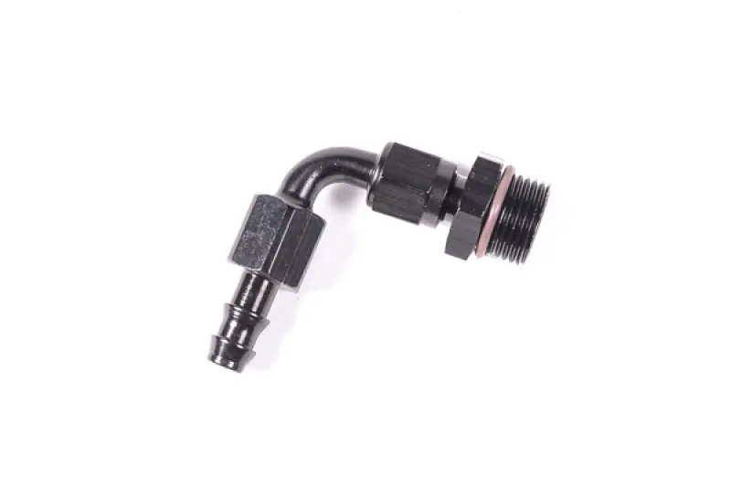 Radium Engineering 10An 90-Degree Two-Piece Adapter – Black, For 3/8" Push-Lok Hose 1